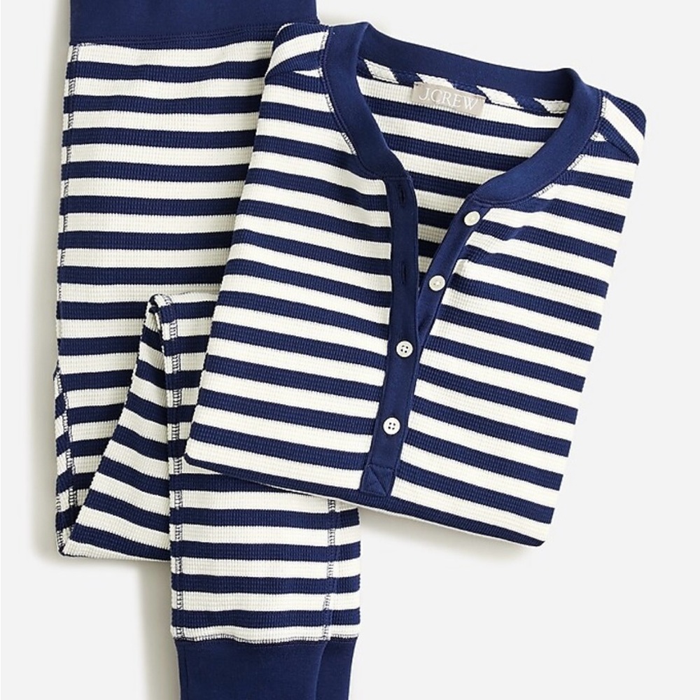 NWT J. Crew Striped Waffle Henley Pajama Set